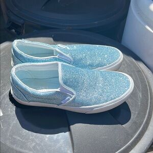 Vans Glittery Blue Slip-On Sneakers